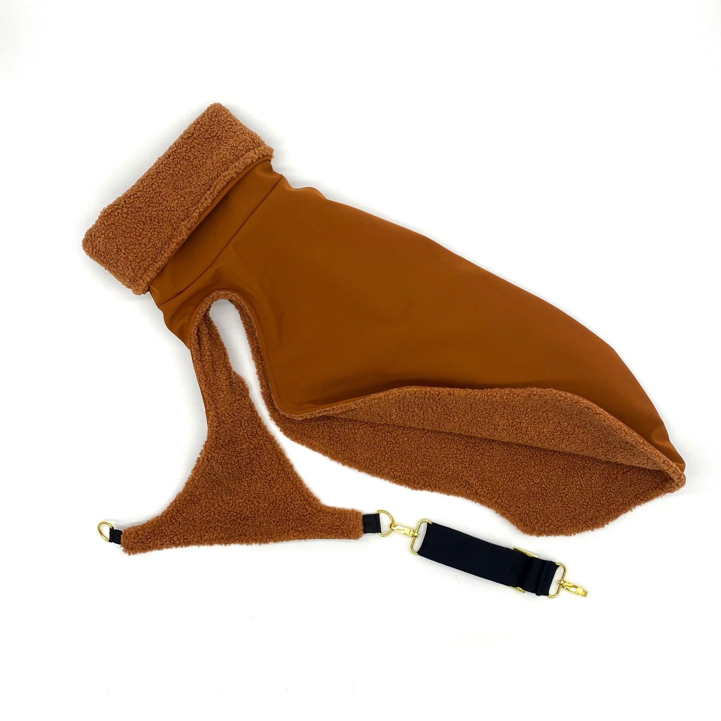 Hundemantel Softshell COGNAC + Teddy mit Brustgurt – Ansicht 2