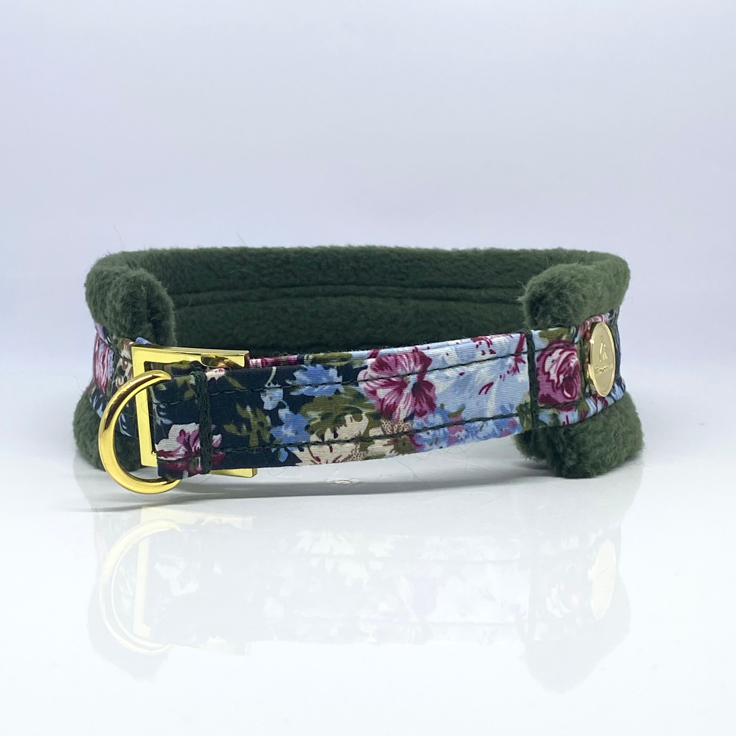 Unterlegtes Halsband  VINTAGEROSE + Fleece WALDGRÜN – Ansicht 2