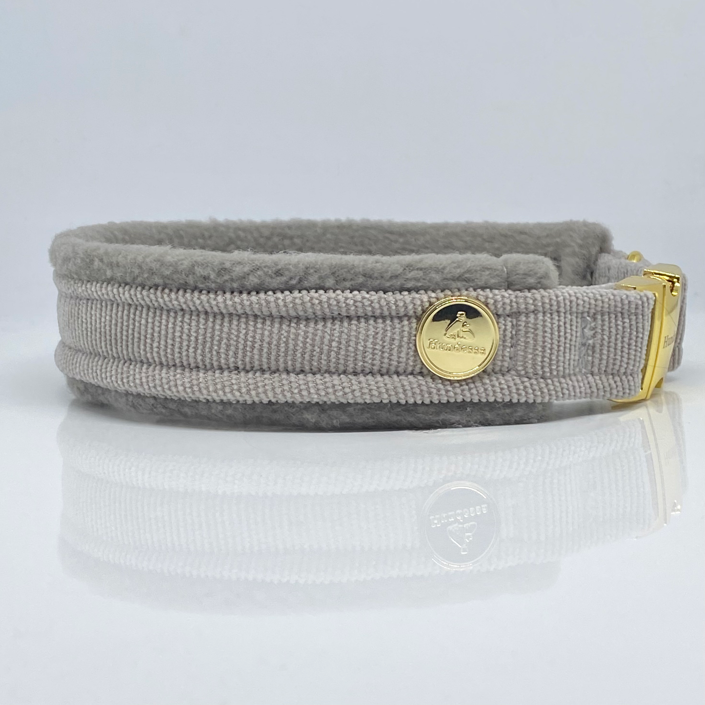 Unterlegtes Halsband Cord GRAUBEIGE + Fleece HELLGRAU – Ansicht 2