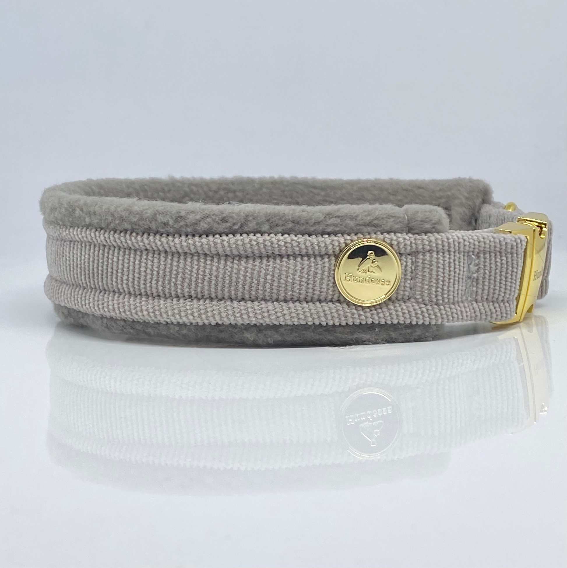Unterlegtes Halsband Cord GRAUBEIGE + Fleece HELLGRAU – Ansicht 2