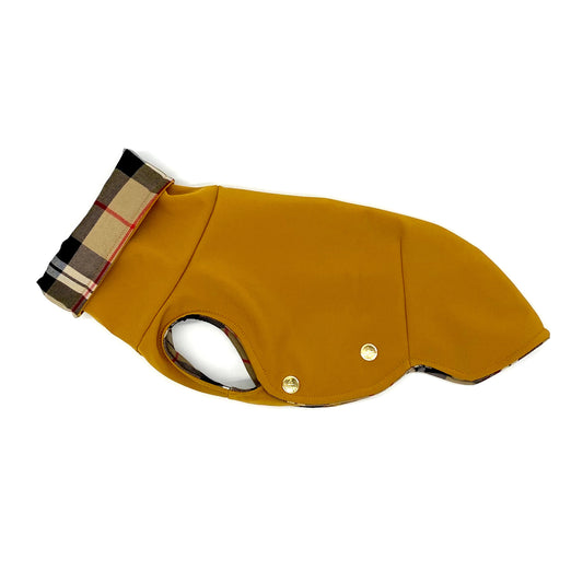 Iggy Hundemantel Softshell SENFGELB + KARO – Ansicht 1