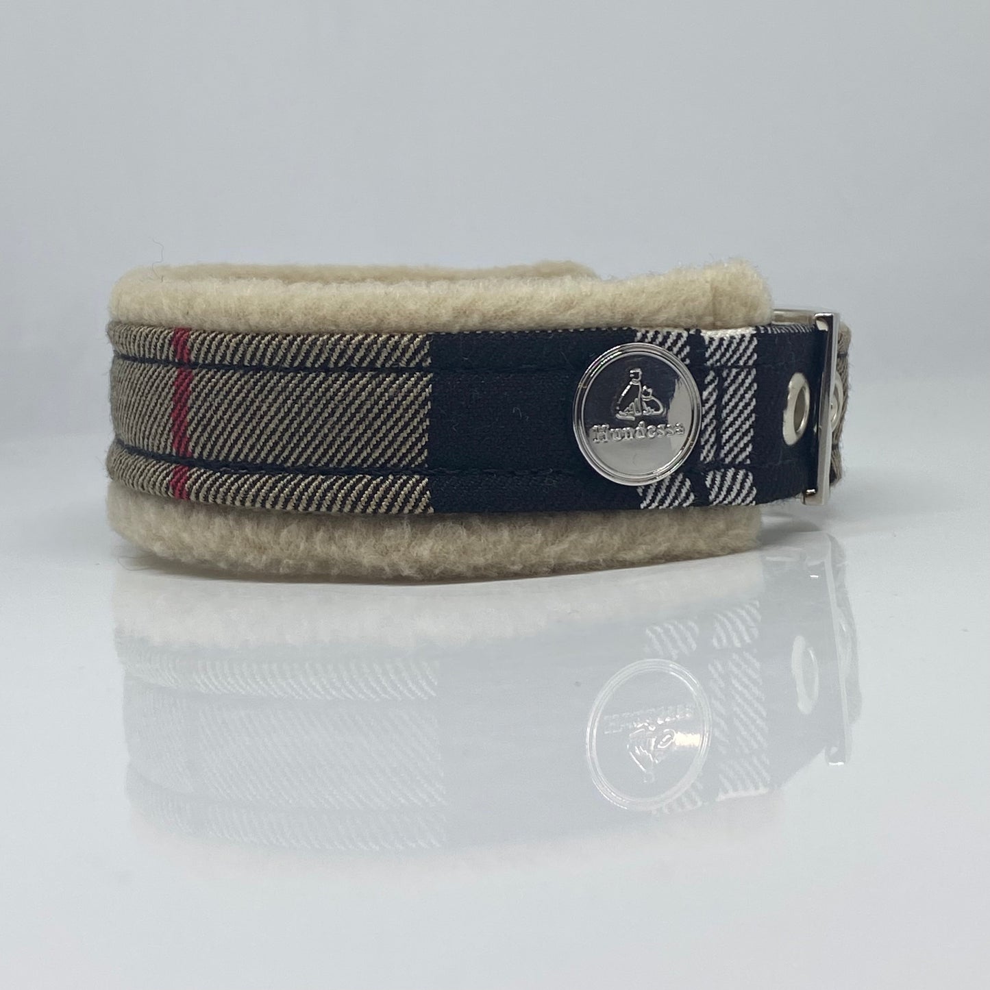 Unterlegtes Halsband KARO + Fleece CREME – Ansicht 2