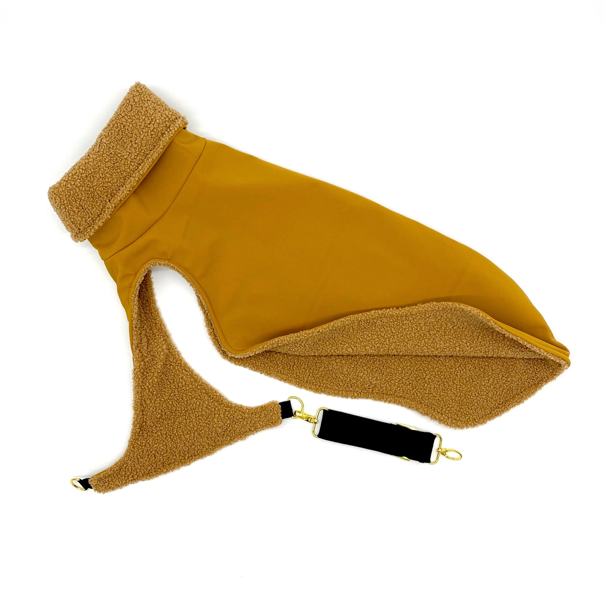 Hundemantel Softshell SENFGELB + Teddy mit Brustgurt – Ansicht 2