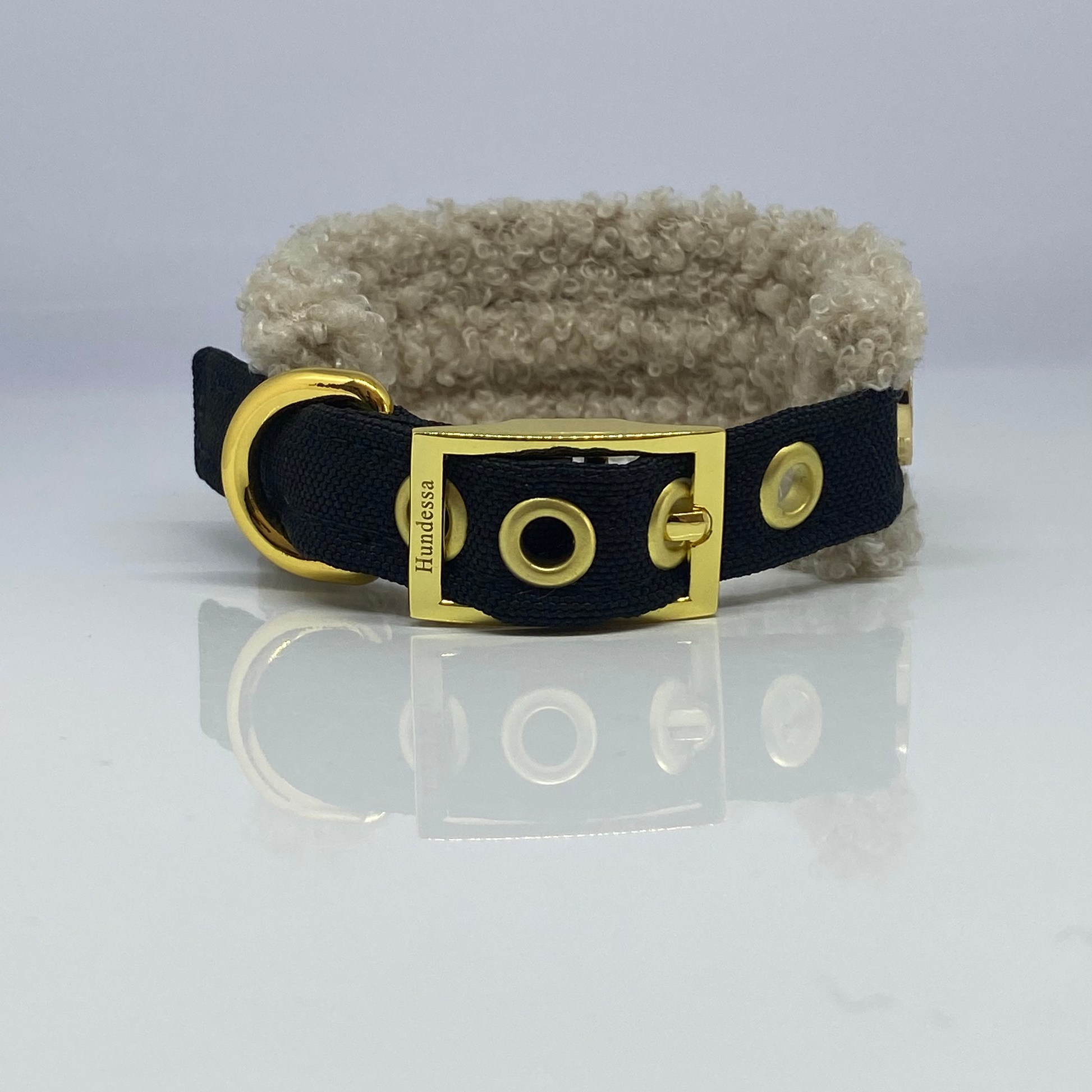 Unterlegtes Halsband BLACK + Teddy LAMB – Ansicht 2