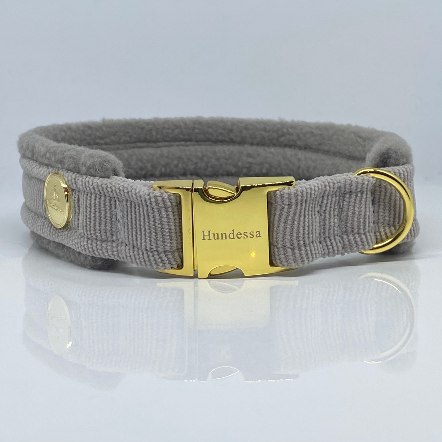 Unterlegtes Halsband Cord GRAUBEIGE + Fleece HELLGRAU – Ansicht 3