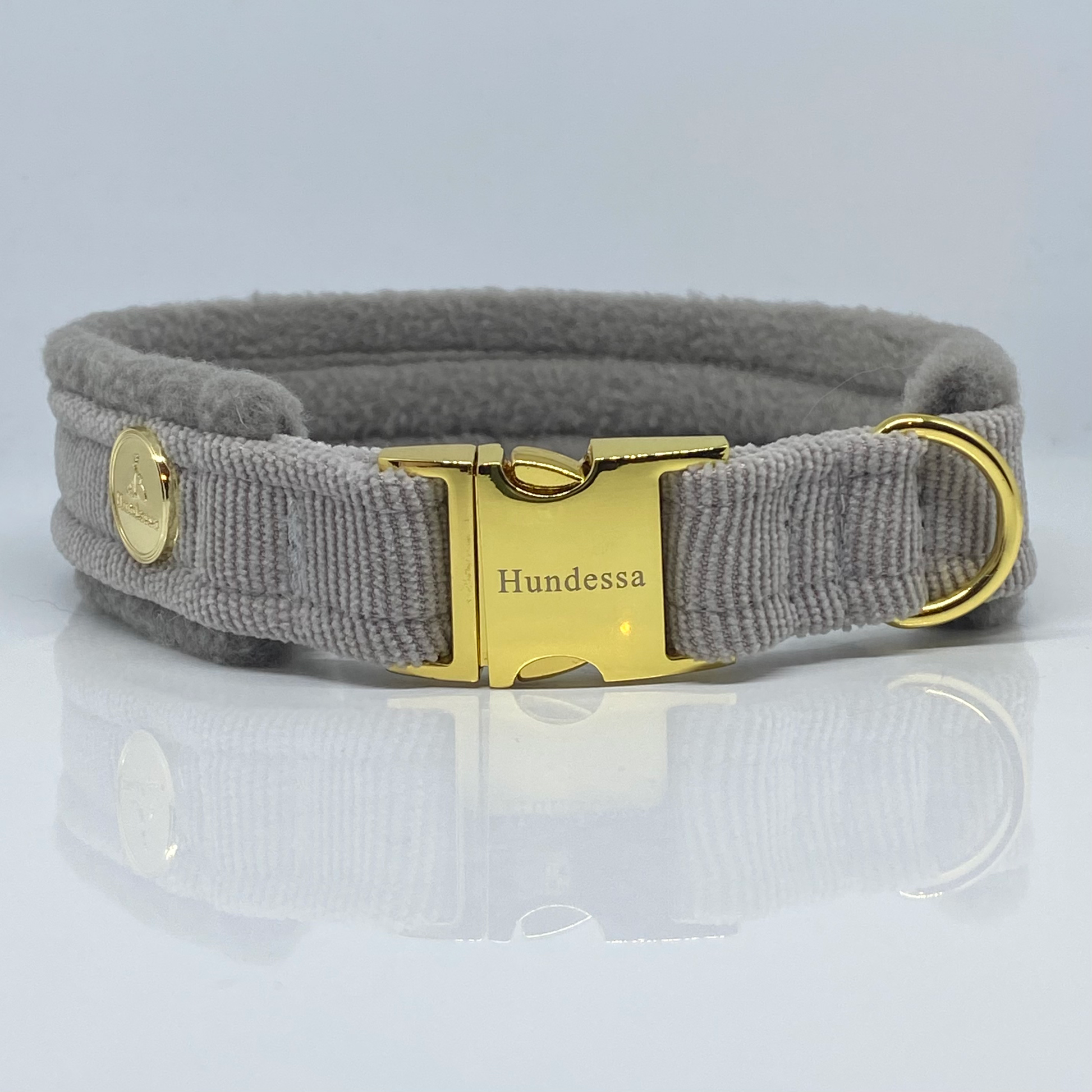 Unterlegtes Halsband Cord GRAUBEIGE + Fleece HELLGRAU – Ansicht 3
