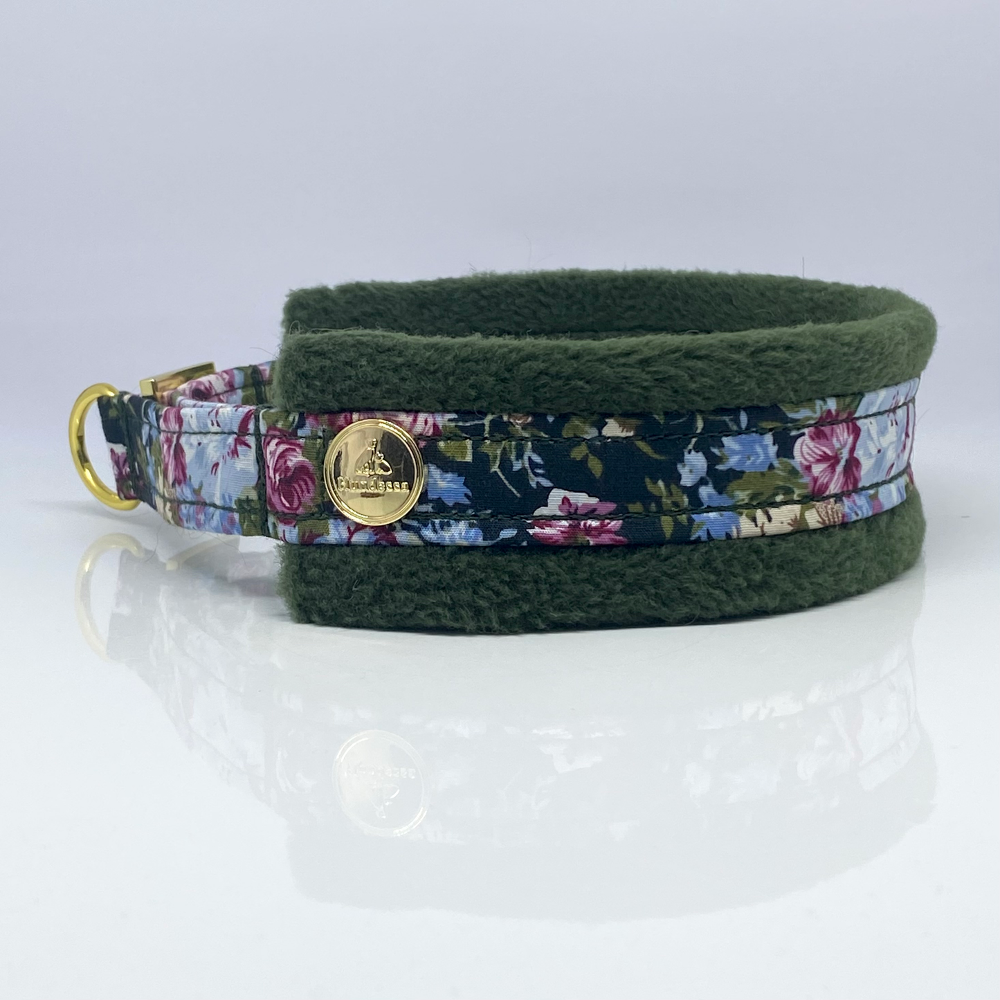 Unterlegtes Halsband  VINTAGEROSE + Fleece WALDGRÜN – Ansicht 3
