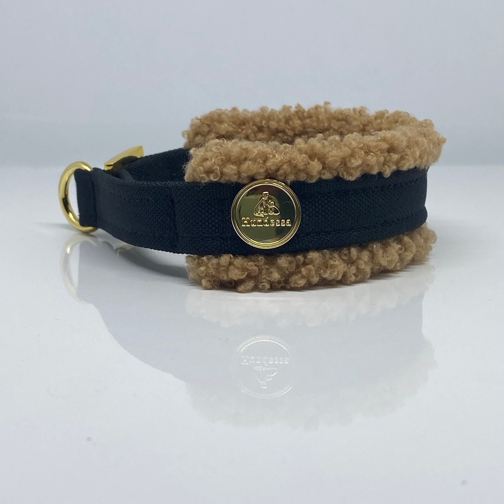 Unterlegtes Halsband BLACK + Teddy HELLBRAUN – Ansicht 2