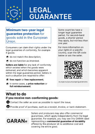 EU notice: Legal guarantee – minimum two-year legal guarantee protection for goods sold in the European Union